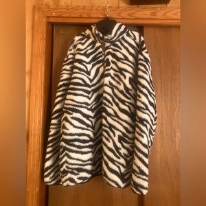 Zebra print excel zip up sweater, girly girl